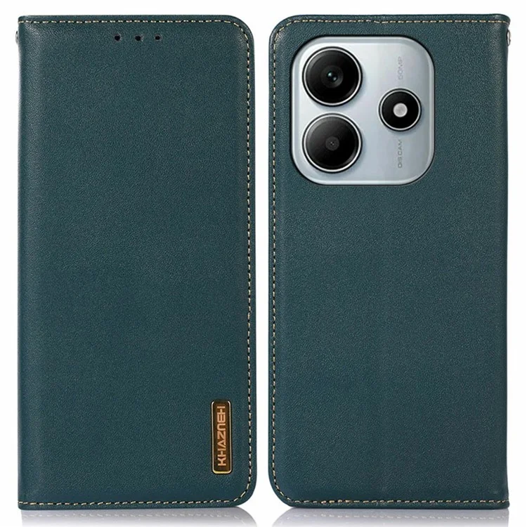 Étui portefeuille en cuir véritable de vache pour Xiaomi Redmi Note 14 5G, texture Nappa - Vert