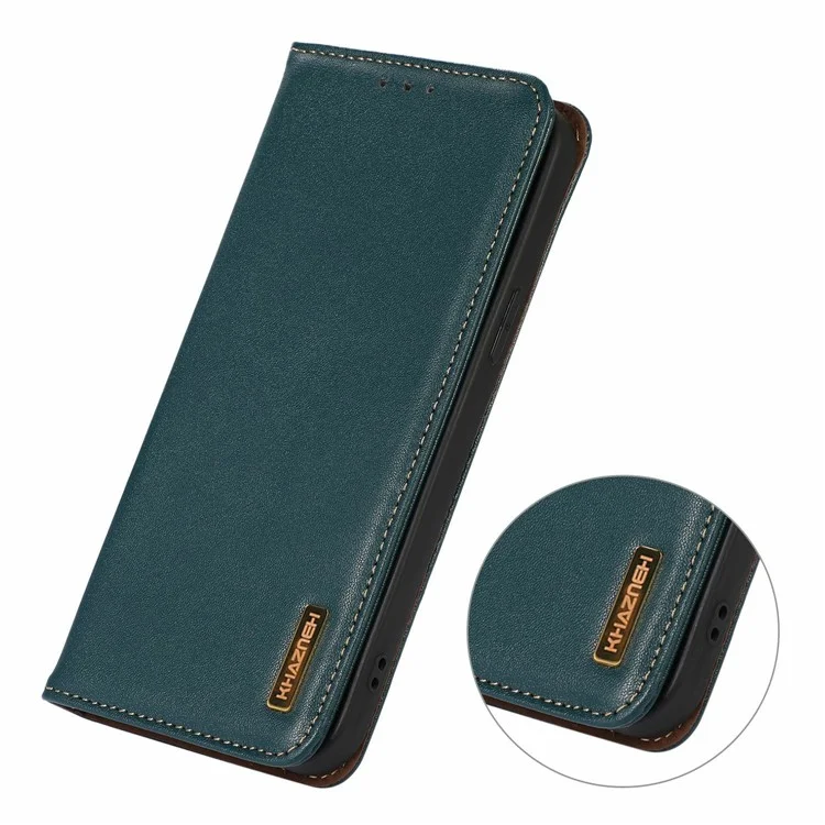 Étui portefeuille en cuir véritable de vache pour Xiaomi Redmi Note 14 5G, texture Nappa - Vert