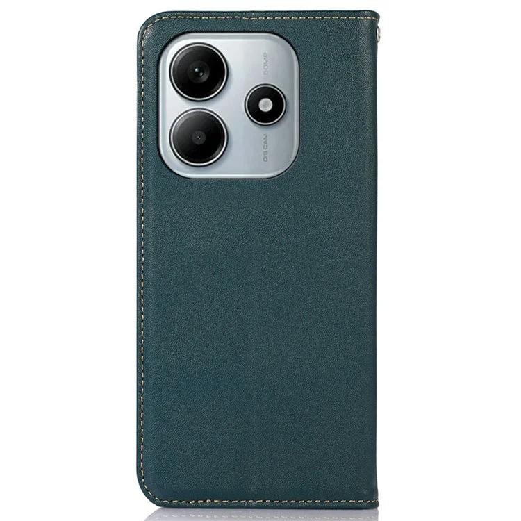 Étui portefeuille en cuir véritable de vache pour Xiaomi Redmi Note 14 5G, texture Nappa - Vert
