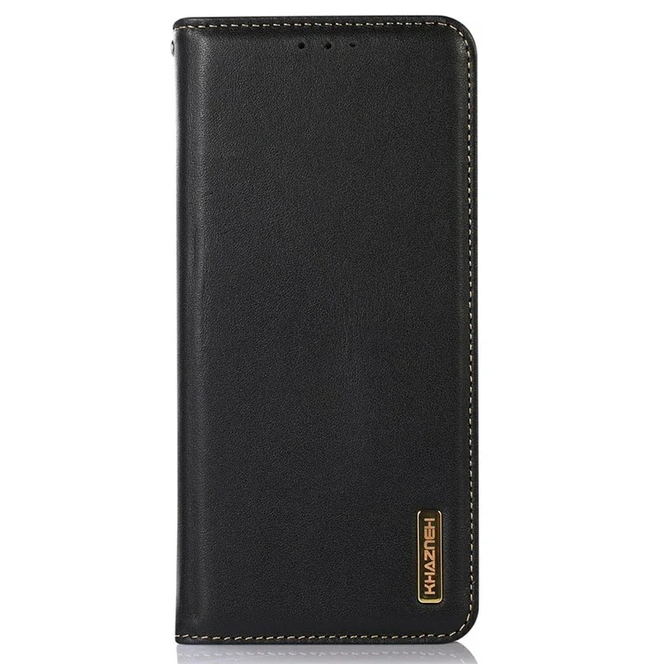 KHAZNEH For Xiaomi Redmi Note 14 Pro 5G Genuine Cow Leather Wallet Phone Case Nappa Texture - Black