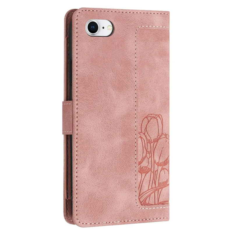 Leather Case for iPhone SE (2022) / SE (2020) / 8 / 7 / 6s / 6 Tulip Phone Cover with 5 Card Slots Wallet - Pink
