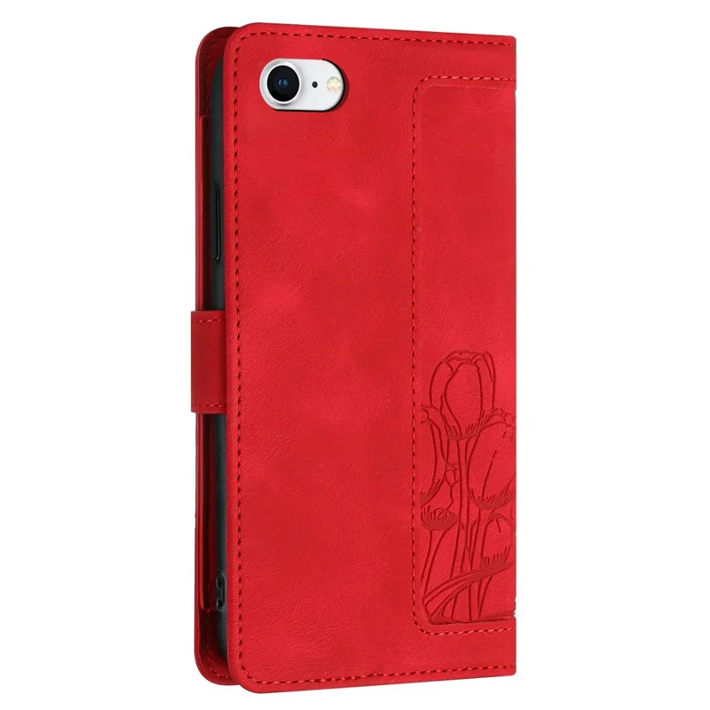 Leather Case for iPhone SE (2022) / SE (2020) / 8 / 7 / 6s / 6 Tulip Phone Cover with 5 Card Slots Wallet - Red