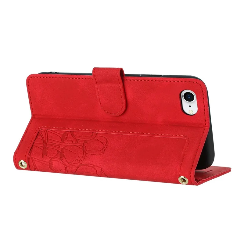 Leather Case for iPhone SE (2022) / SE (2020) / 8 / 7 / 6s / 6 Tulip Phone Cover with 5 Card Slots Wallet - Red