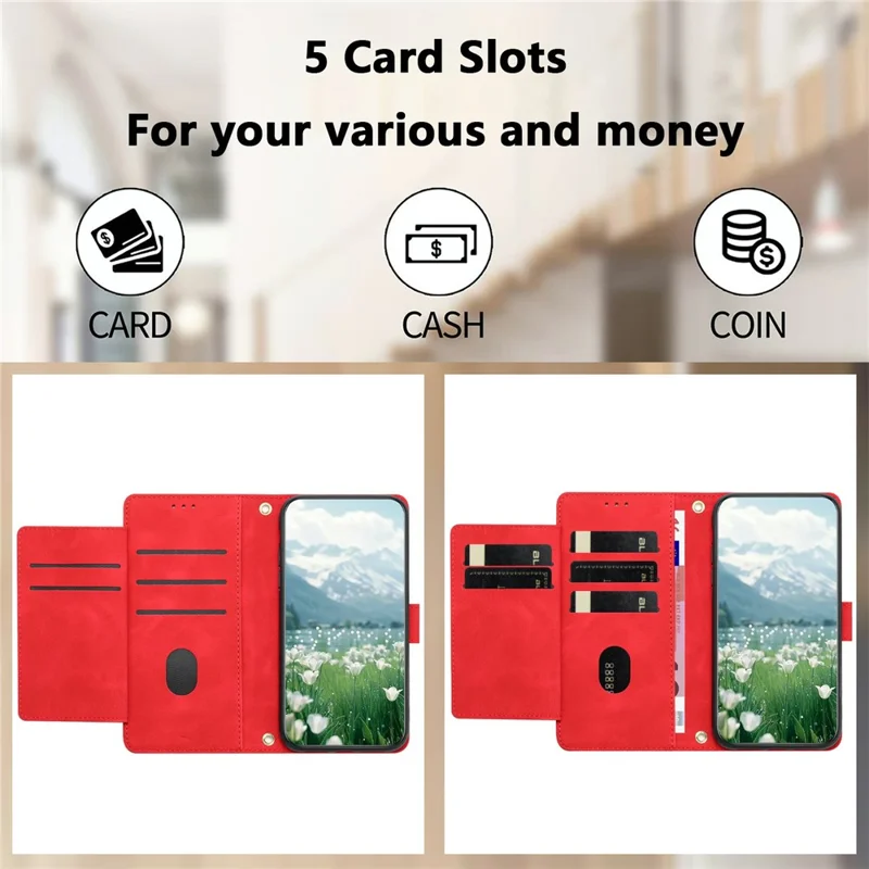 Leather Case for iPhone SE (2022) / SE (2020) / 8 / 7 / 6s / 6 Tulip Phone Cover with 5 Card Slots Wallet - Red