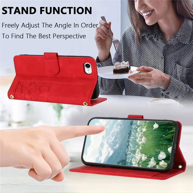 Leather Case for iPhone SE (2022) / SE (2020) / 8 / 7 / 6s / 6 Tulip Phone Cover with 5 Card Slots Wallet - Red