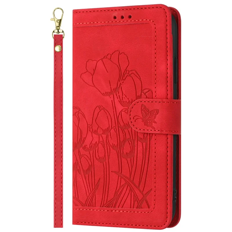 Leather Case for iPhone SE (2022) / SE (2020) / 8 / 7 / 6s / 6 Tulip Phone Cover with 5 Card Slots Wallet - Red