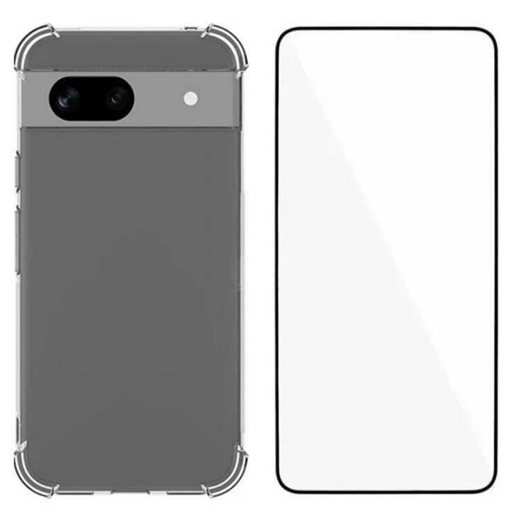 Funda para Google Pixel 8a de la serie WL de WANLONFENG, cubierta de TPU transparente de 2,0 mm con película de vidrio templado (orificio grande para la lente)