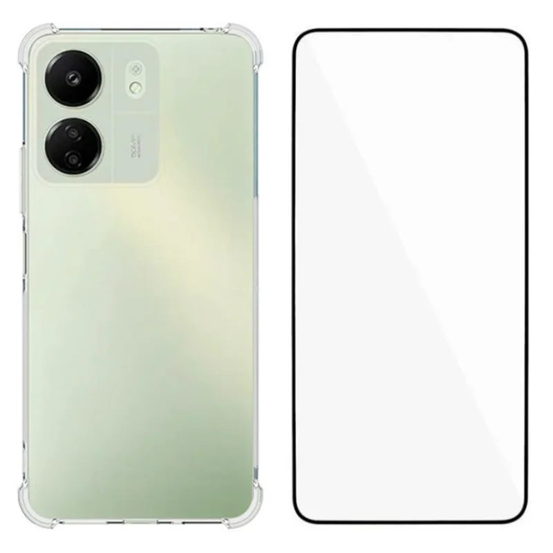 WANLONFENG WL Series for Xiaomi Redmi 13C 4G TPU Case 2.0mm Phone Cover with Tempered Glass Film
