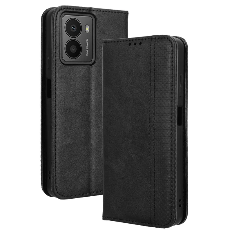 Para HMD Fusion 5G Leather Case Wallet Stand Retro Texture Phone Cover - Black