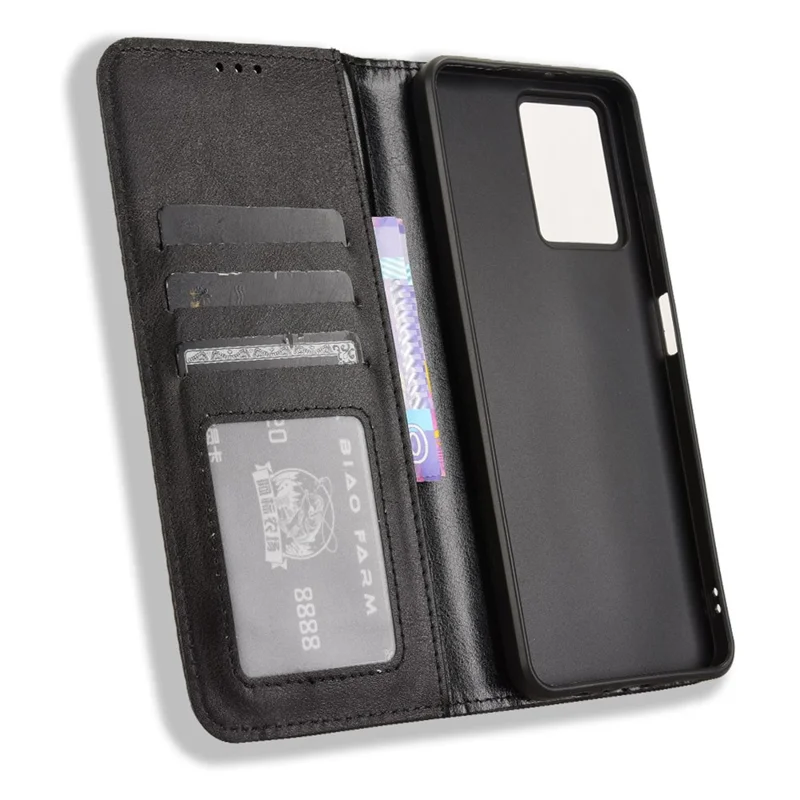 Para HMD Fusion 5G Leather Case Wallet Stand Retro Texture Phone Cover - Black