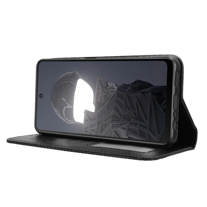 Para HMD Fusion 5G Leather Case Wallet Stand Retro Texture Phone Cover - Black