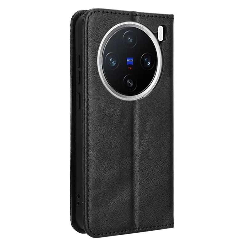 For vivo X200 5G Leather Case Wallet Stand Retro Texture Phone Cover - Black