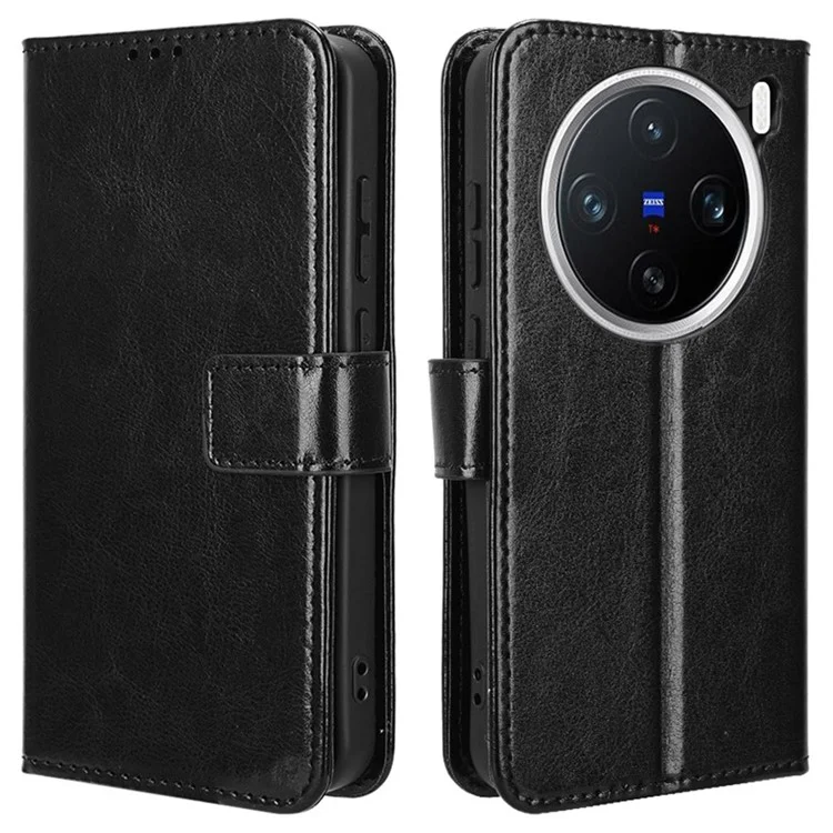 Capa para o vivo X200 Pro mini 5G, textura de cavalo louco em couro sintético, capa de carteira de telefone - Preta
