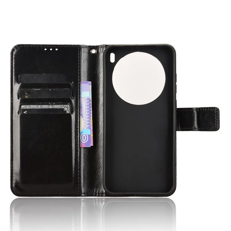 Capa para o vivo X200 Pro mini 5G, textura de cavalo louco em couro sintético, capa de carteira de telefone - Preta