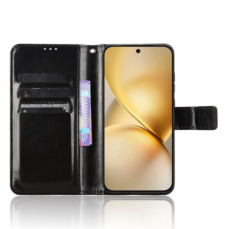 Capa para o vivo X200 Pro mini 5G, textura de cavalo louco em couro sintético, capa de carteira de telefone - Preta