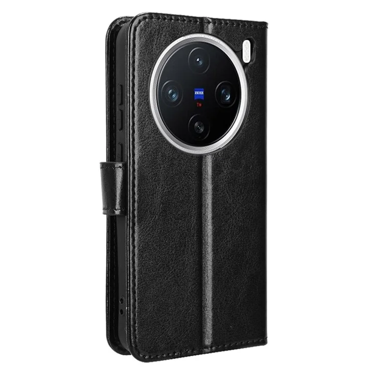 Capa para o vivo X200 Pro mini 5G, textura de cavalo louco em couro sintético, capa de carteira de telefone - Preta