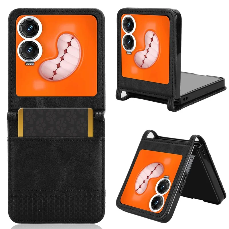 For Infinix Zero Flip 5G X6962 Case Retro Texture Leather+PC Phone Cover with Card Slot - Black