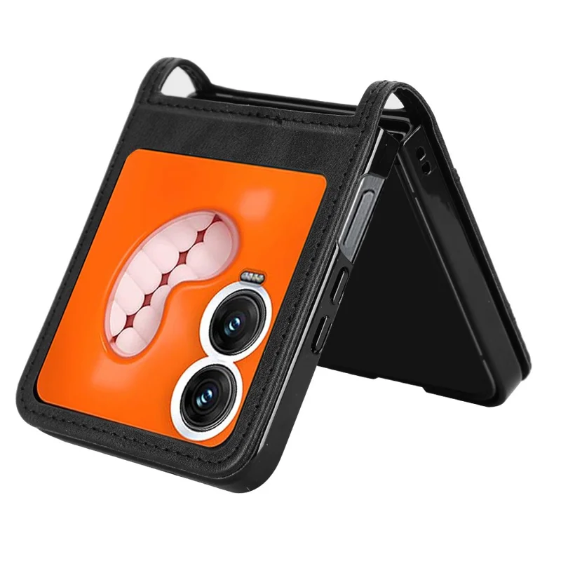 For Infinix Zero Flip 5G X6962 Case Retro Texture Leather+PC Phone Cover with Card Slot - Black