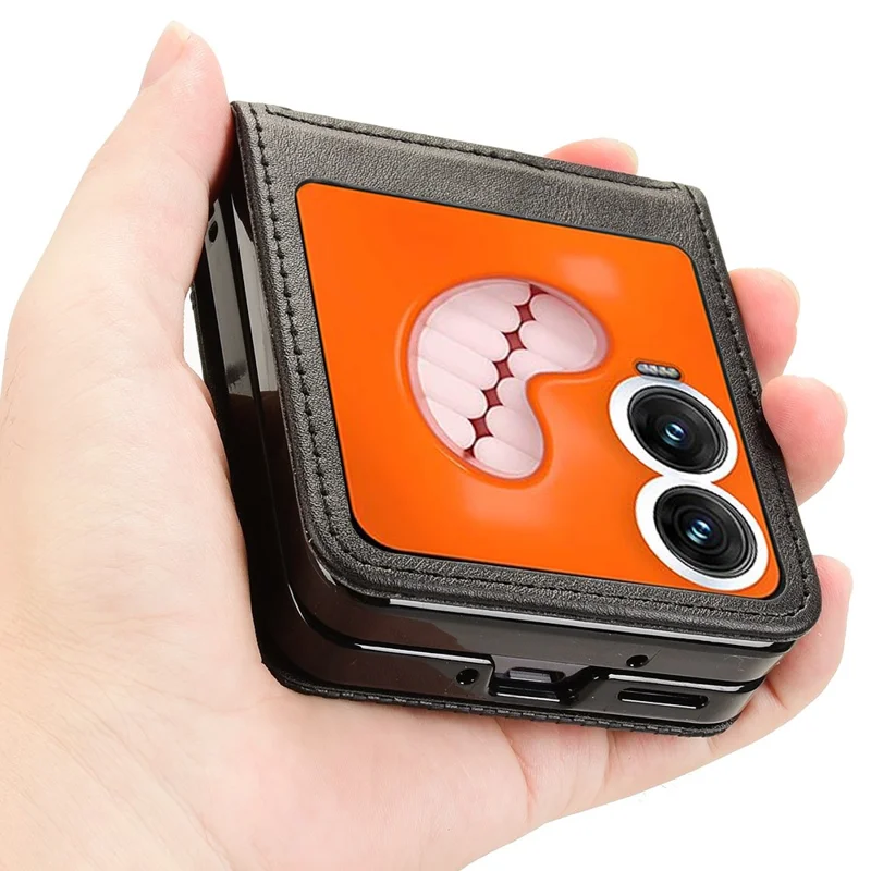 For Infinix Zero Flip 5G X6962 Case Retro Texture Leather+PC Phone Cover with Card Slot - Black