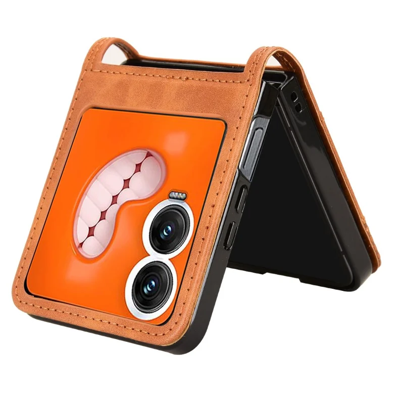 For Infinix Zero Flip 5G X6962 Case Retro Texture Leather+PC Phone Cover with Card Slot - Brown