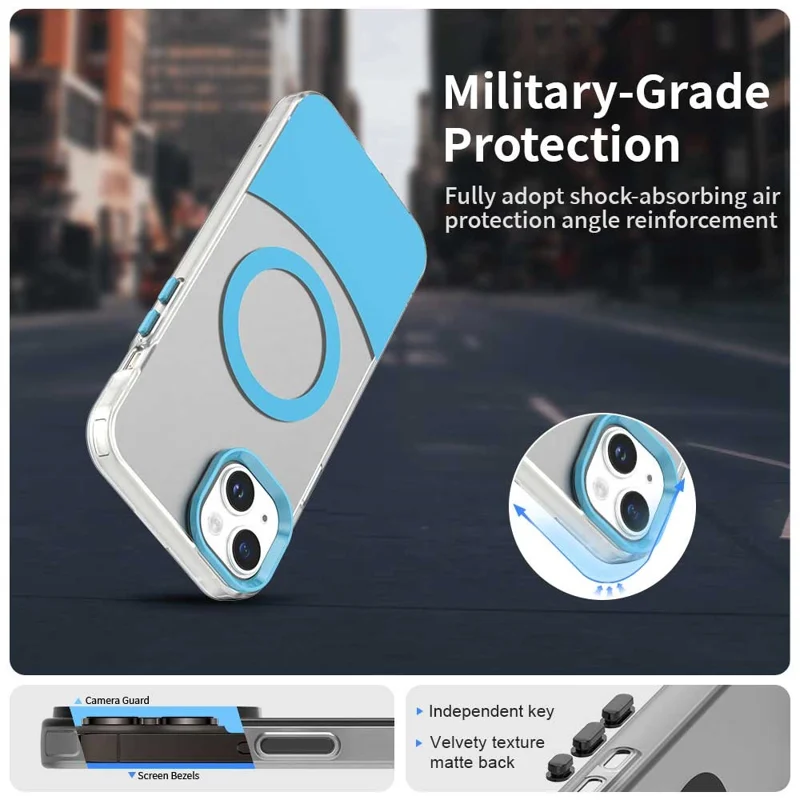 For iPhone 14 / 13 Case Compatible with MagSafe Color Splicing IMD TPU+PET+PC Mobile Cover - Blue