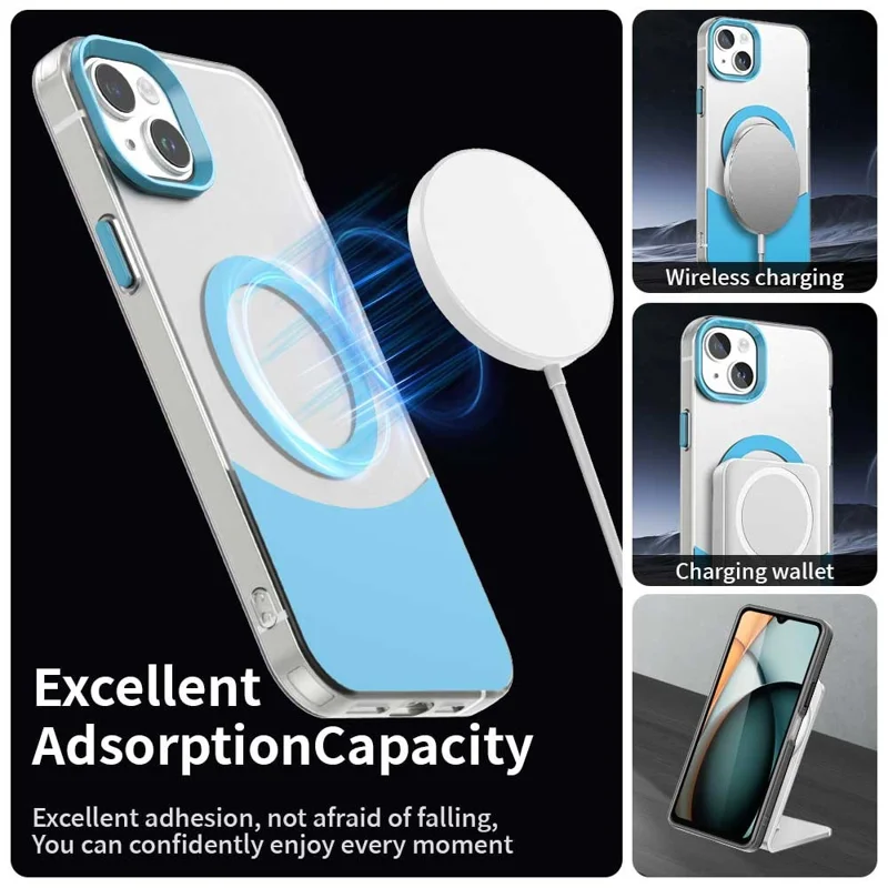 For iPhone 14 / 13 Case Compatible with MagSafe Color Splicing IMD TPU+PET+PC Mobile Cover - Blue