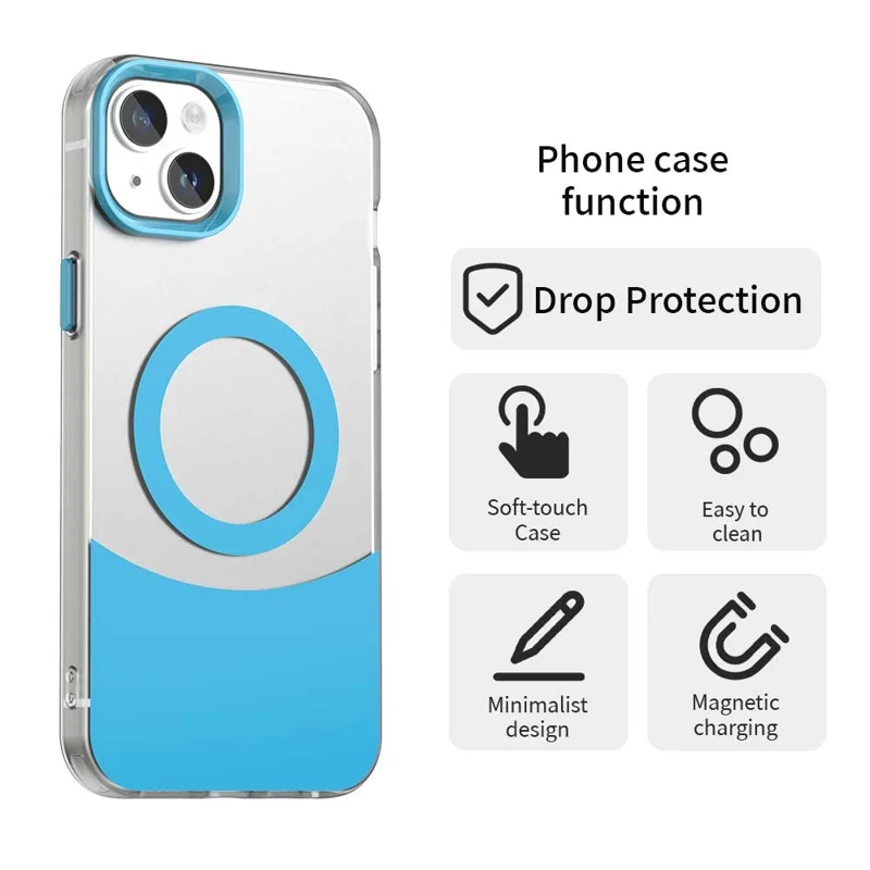For iPhone 14 / 13 Case Compatible with MagSafe Color Splicing IMD TPU+PET+PC Mobile Cover - Blue