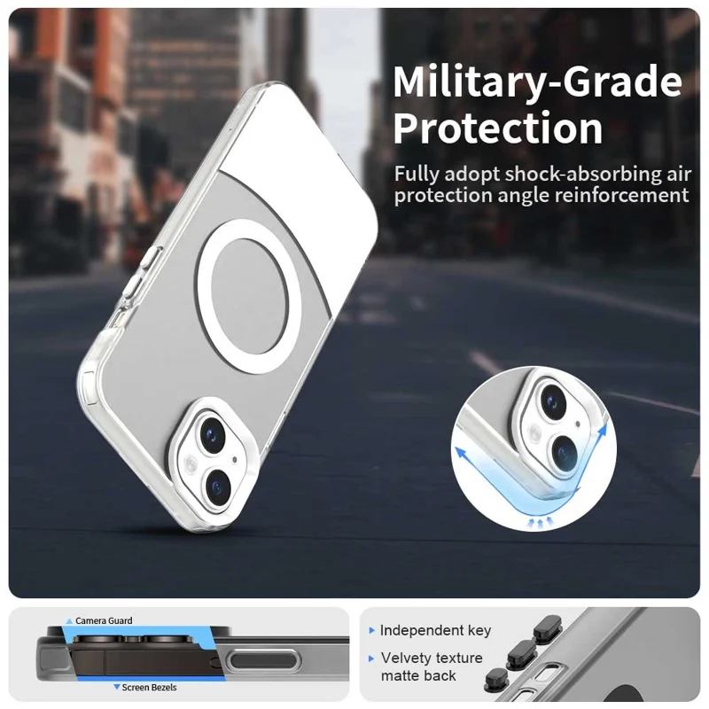 For iPhone 15 Case Compatible with MagSafe Color Splicing IMD TPU+PET+PC Mobile Cover - White