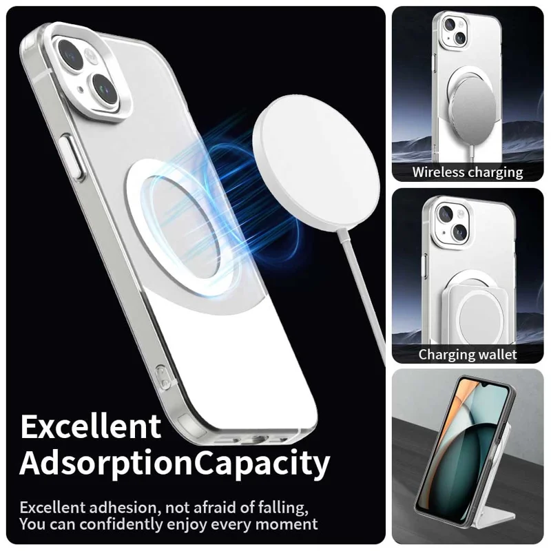 For iPhone 15 Case Compatible with MagSafe Color Splicing IMD TPU+PET+PC Mobile Cover - White