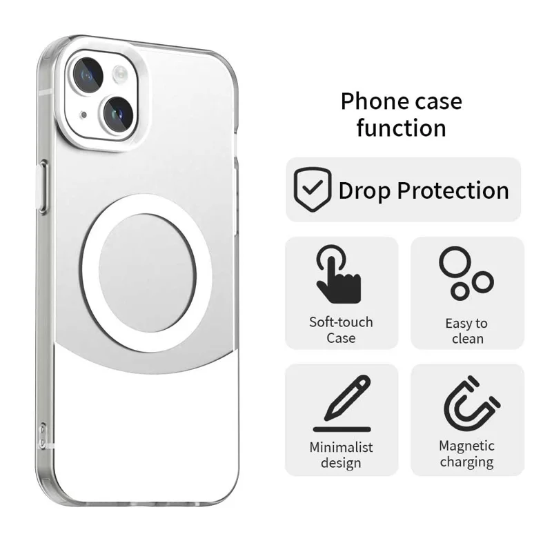 For iPhone 15 Case Compatible with MagSafe Color Splicing IMD TPU+PET+PC Mobile Cover - White