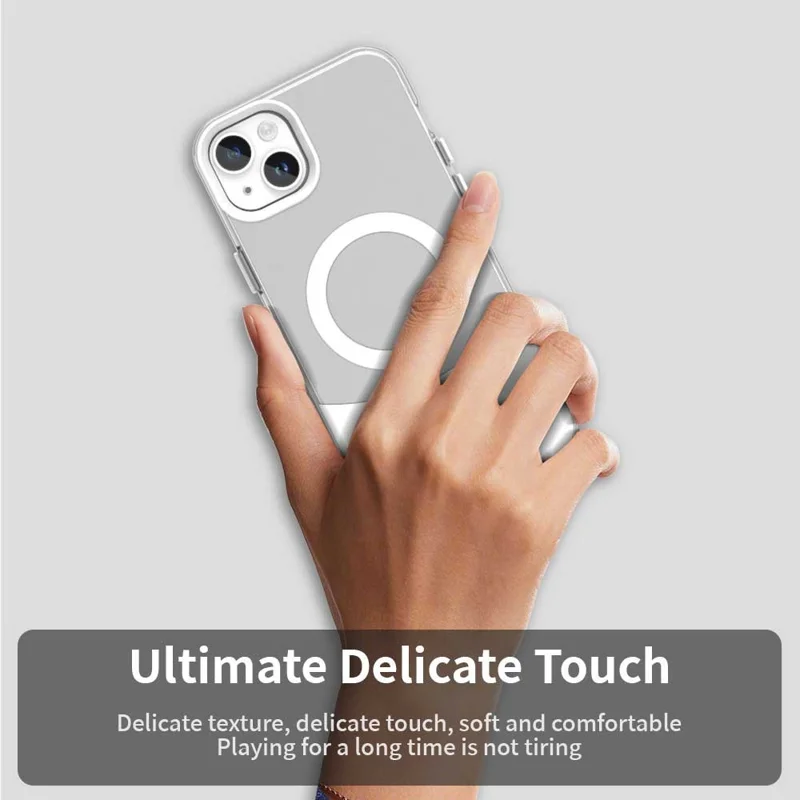For iPhone 15 Case Compatible with MagSafe Color Splicing IMD TPU+PET+PC Mobile Cover - White