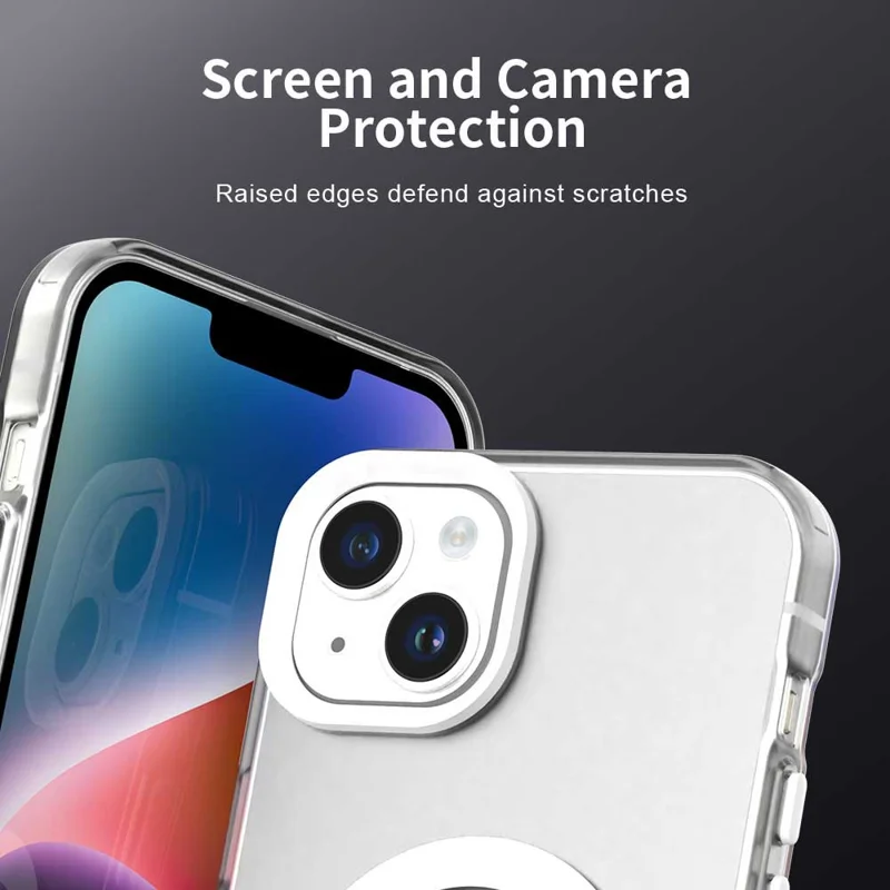 For iPhone 15 Case Compatible with MagSafe Color Splicing IMD TPU+PET+PC Mobile Cover - White