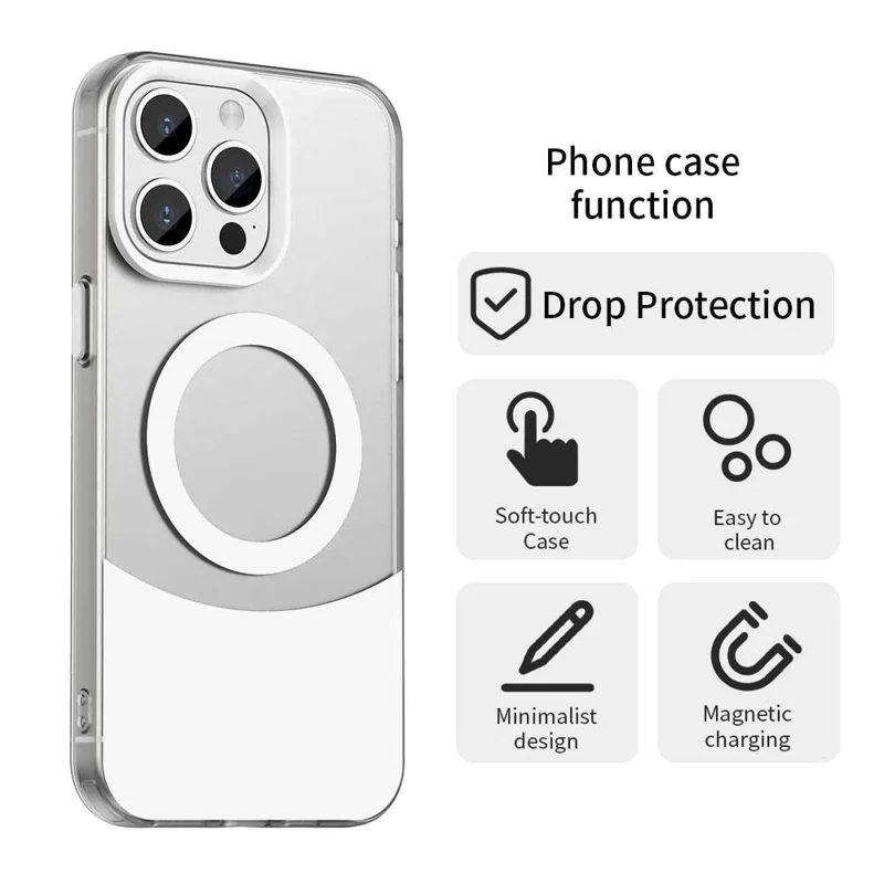For iPhone 15 Pro Case Compatible with MagSafe Color Splicing IMD TPU+PET+PC Mobile Cover - White
