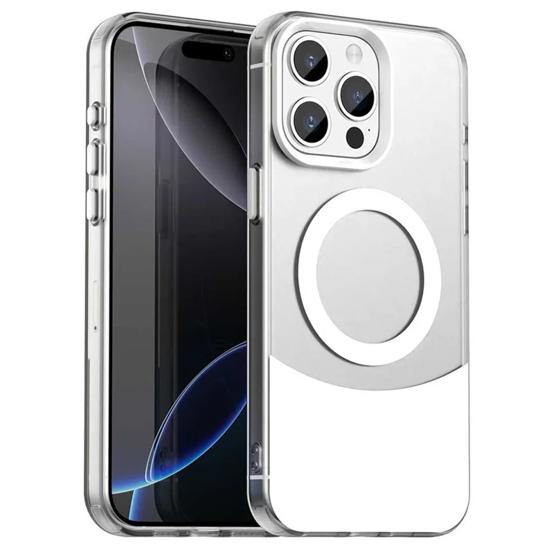 For iPhone 15 Pro Max Case Compatible with MagSafe Color Splicing IMD TPU+PET+PC Mobile Cover - White