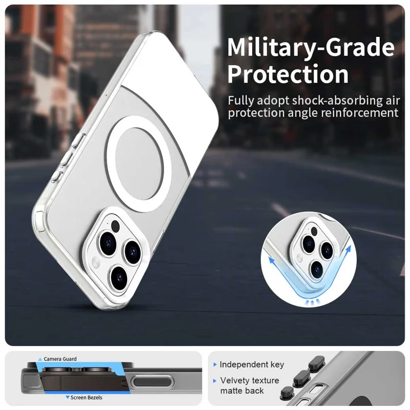 For iPhone 15 Pro Max Case Compatible with MagSafe Color Splicing IMD TPU+PET+PC Mobile Cover - White
