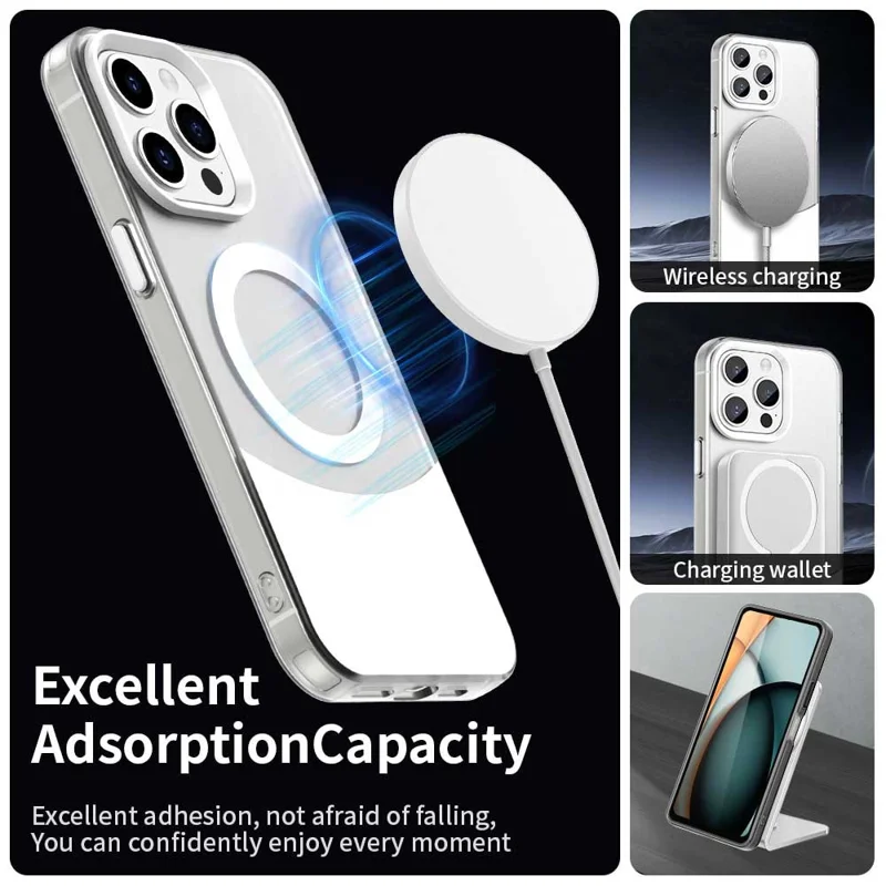 For iPhone 15 Pro Max Case Compatible with MagSafe Color Splicing IMD TPU+PET+PC Mobile Cover - White