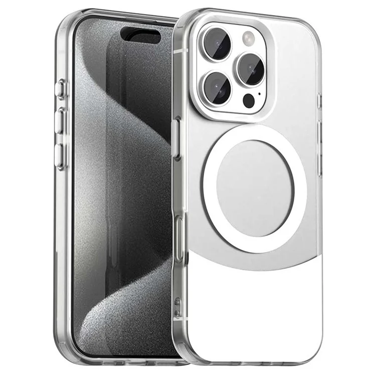 Funda para iPhone 16 Pro Max compatible con MagSafe Color Splicing IMD TPU+PET+PC Mobile Cover - Blanco