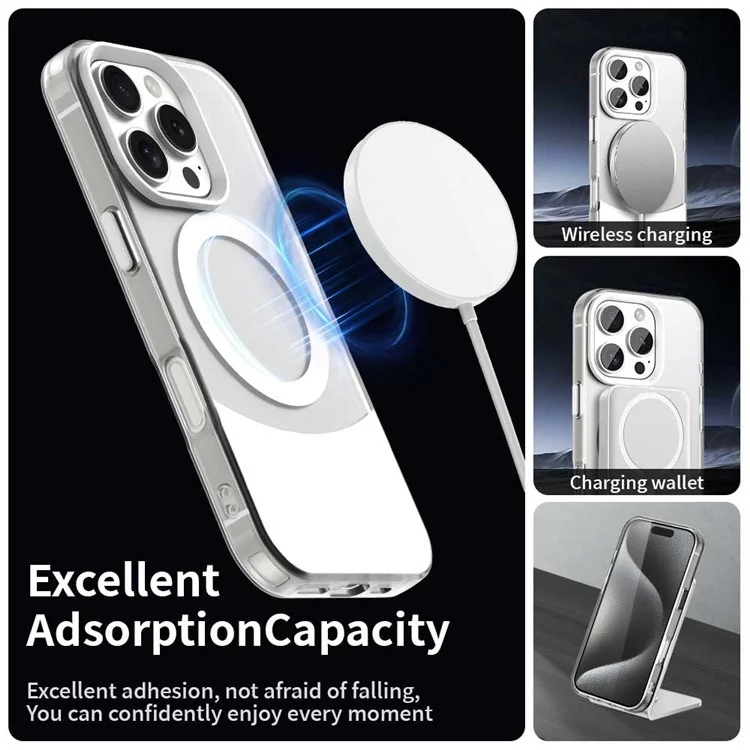 Funda para iPhone 16 Pro Max compatible con MagSafe Color Splicing IMD TPU+PET+PC Mobile Cover - Blanco