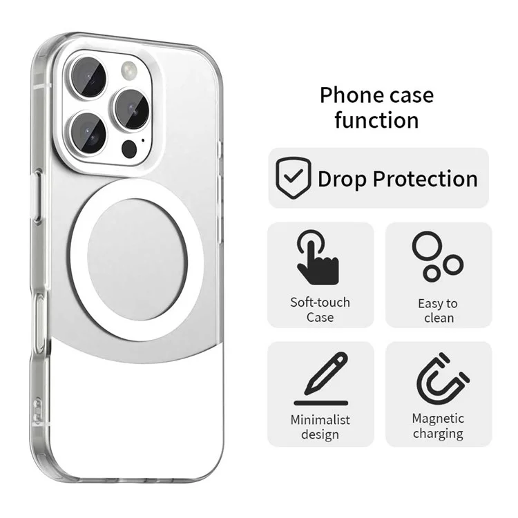 Funda para iPhone 16 Pro Max compatible con MagSafe Color Splicing IMD TPU+PET+PC Mobile Cover - Blanco