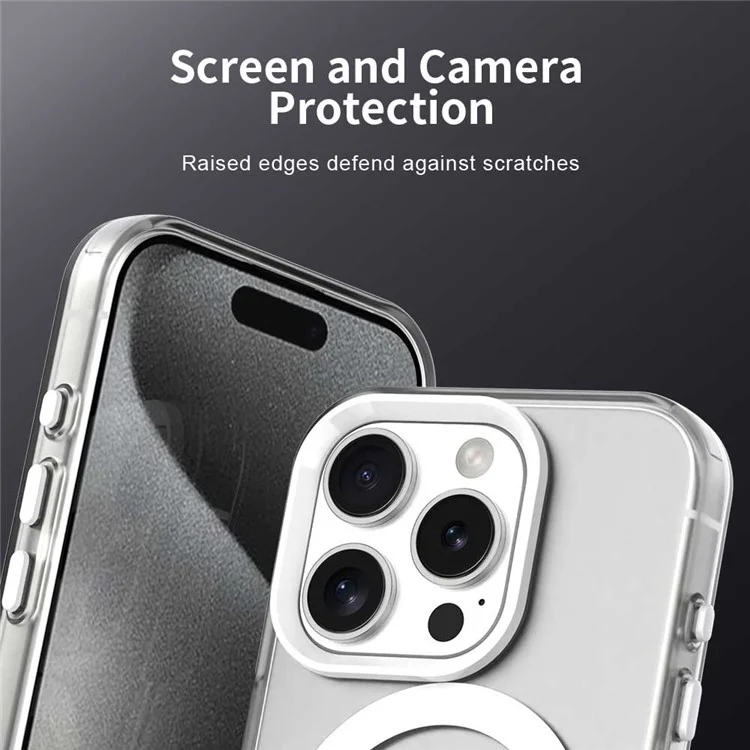 Funda para iPhone 16 Pro Max compatible con MagSafe Color Splicing IMD TPU+PET+PC Mobile Cover - Blanco