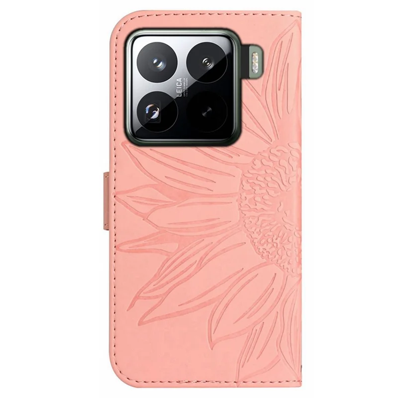 For Xiaomi 15 Case Sunflower Imprint Leather Wallet Phone Cover with Wrist Strap - Pink