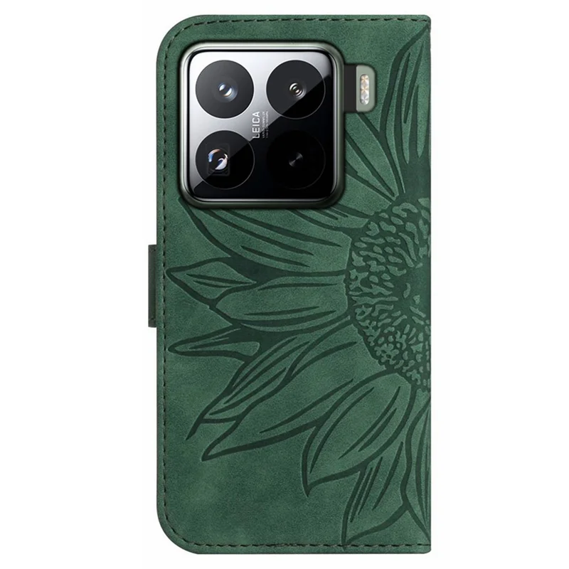 For Xiaomi 15 Case Sunflower Imprint Leather Wallet Phone Cover with Wrist Strap - Green