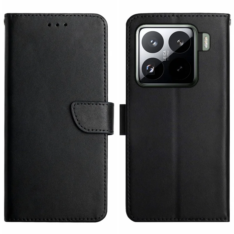 HT02 For Xiaomi 15 Case Genuine Cow Leather Phone Cover Nappa Texture - Black