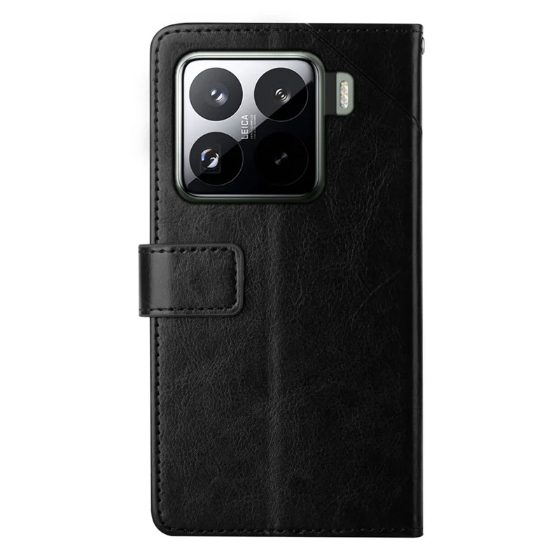 For Xiaomi 15 Case with Wrist Strap Y Shaped Lines Imprint Leather Phone Cover - Black