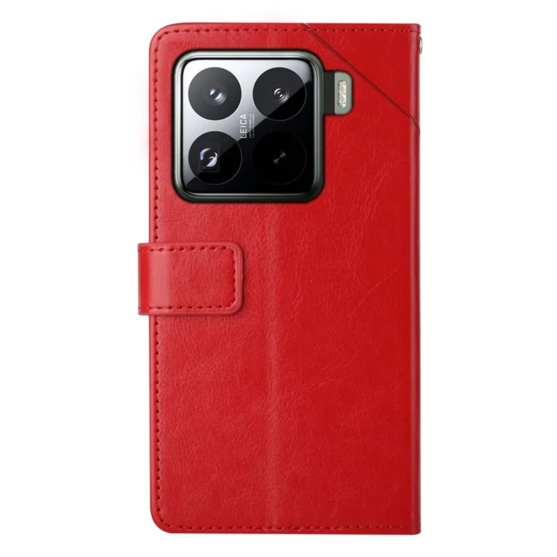 For Xiaomi 15 Case with Wrist Strap Y Shaped Lines Imprint Leather Phone Cover - Red