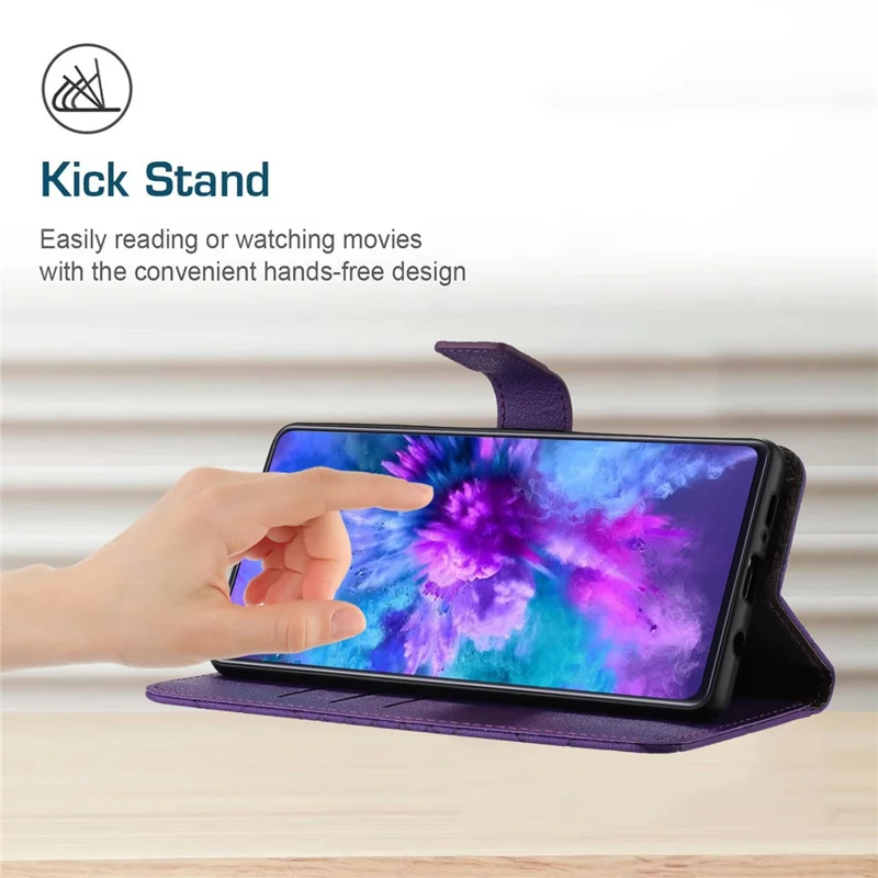 HT06 For Xiaomi 15 Wallet Phone Case Imprint PU Leather Flip Folio Cover - Dark Purple