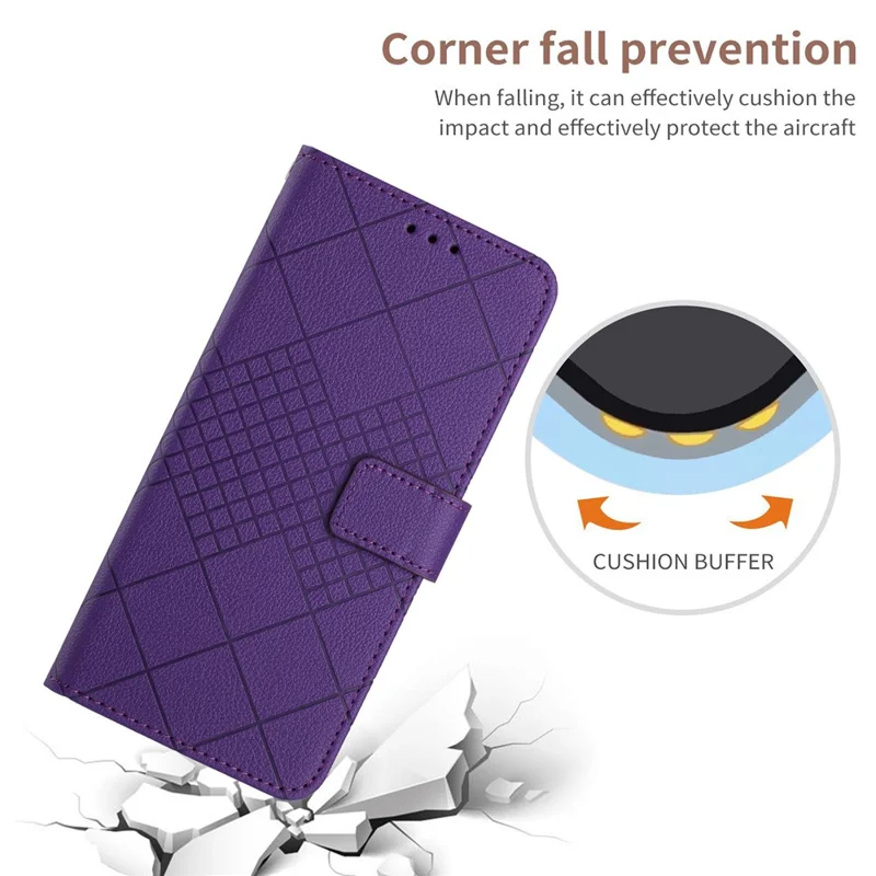 HT06 For Xiaomi 15 Wallet Phone Case Imprint PU Leather Flip Folio Cover - Dark Purple
