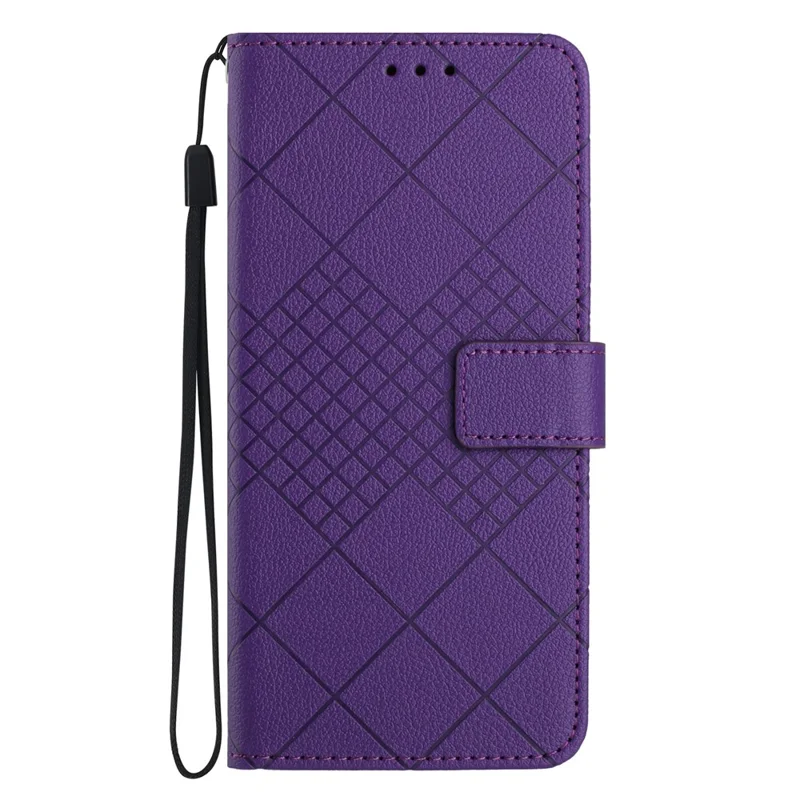 HT06 For Xiaomi 15 Wallet Phone Case Imprint PU Leather Flip Folio Cover - Dark Purple
