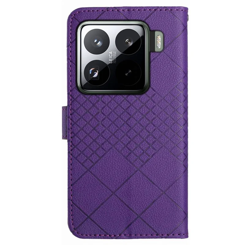 HT06 For Xiaomi 15 Wallet Phone Case Imprint PU Leather Flip Folio Cover - Dark Purple