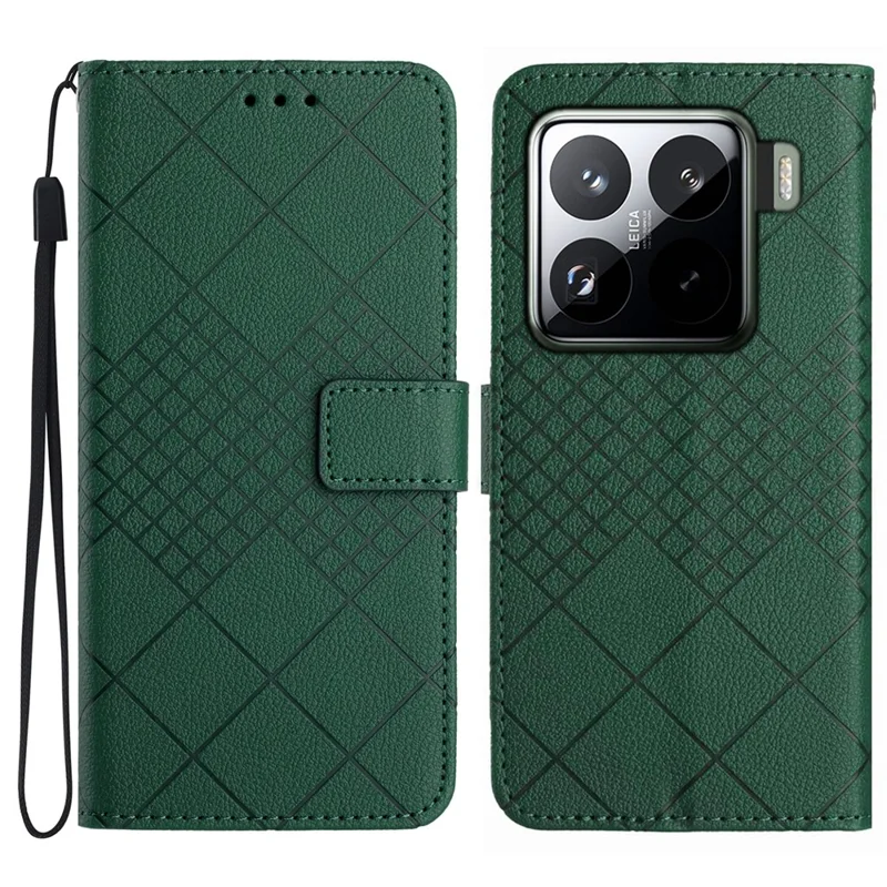 HT06 For Xiaomi 15 Pro Wallet Phone Case Imprint PU Leather Flip Folio Cover - Green